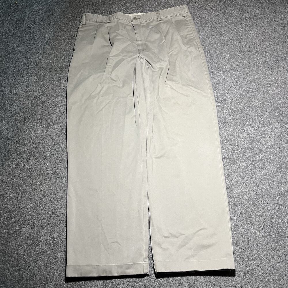 Vtg Eddie Bauer Pants Mens 40x32 Gray Cotton Pleated Cuffed Relaxed Fit Y2K